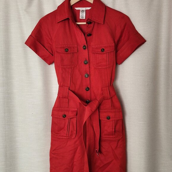 DIANE VON FURSTENBERG Safari Shirt Belted Utility Dress Silk Cotton Linen Pocket - Picture 3 of 9